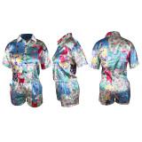 Casual Print Short Sleeve Shirt And Short 2 Piece Set TE-4598