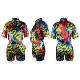 Casual Print Short Sleeve Shirt And Short 2 Piece Set TE-4598