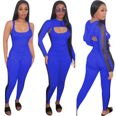 Long Sleeve Shawl Sexy Mesh Patchwork Jumpsuit Suit YMT-6178