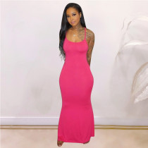 Solid Color Sling Slim Maxi Dress YMT-6152