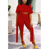 Solid Color Long Flutter Short Sleeve Shorts 2 Piece Set QXTF-8889