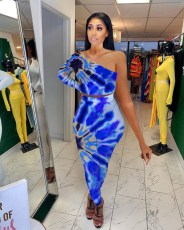 Contrast Color Slash Shoulder Casual Two-Piece Skirt Set YMT-6214