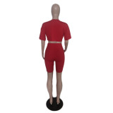 Solid Color Long Flutter Short Sleeve Shorts 2 Piece Set QXTF-8889