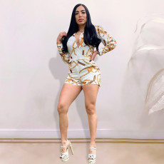Fashion Chain Print Long Sleeve Romper YMT-6201