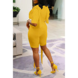 Solid Color Long Flutter Short Sleeve Shorts 2 Piece Set QXTF-8889