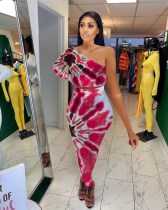 Contrast Color Slash Shoulder Casual Two-Piece Skirt Set YMT-6214
