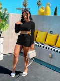 Solid Color Backless Tie Up Two Piece Short Set BGN-166