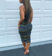 Sexy Print Wrap Chest Tie Up Midi Dress BGN-167