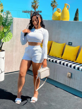 Solid Color Backless Tie Up Two Piece Short Set BGN-166
