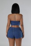 Slim Halter Button Vest Skirts Denim Two Piece Set YMEF-51085