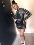 Casual Stripe Long Sleeve Mini Dress BGN-116