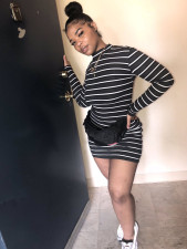 Casual Stripe Long Sleeve Mini Dress BGN-116