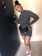 Casual Stripe Long Sleeve Mini Dress BGN-116