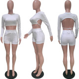 Solid Color Backless Tie Up Two Piece Short Set BGN-166