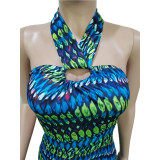 Sexy Print Wrap Chest Tie Up Midi Dress BGN-167
