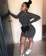 Casual Stripe Long Sleeve Mini Dress BGN-116