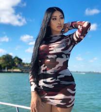 Camouflage Print Long Sleeve Mini Dress BGN-017