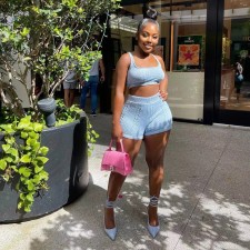 Casual Knit Sleeveless Shorts Two Piece Set NYF-8161