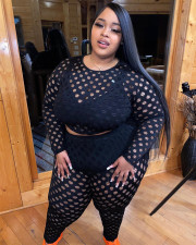 Plus Size Tight See-Through Fishing Net Pants Set QYXZ-9106