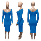 V Neck Off Shoulder Midi Dress ME-951