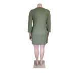 Plus Size 3/4 Sleeve Single-Breasted Casual Dress QYXZ-9976