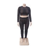 Plus Size Tight See-Through Fishing Net Pants Set QYXZ-9106