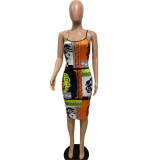 Pattern Print Sling Midi Dress QYXZ-9919