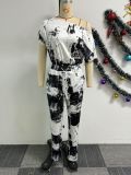 Print Short Sleeve One Shoulder Jumpsuit NY-10720