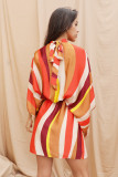 Colorful Striped Printed Tie Up Bat Sleeve Dress NY-10723
