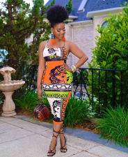 Pattern Print Sling Midi Dress QYXZ-9919