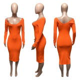 V Neck Off Shoulder Midi Dress ME-951