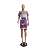 Sexy Print Tie Up Patchwork Short Sleeve Romper QYXZ-9925