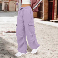 Solid Color Multi-Pocket Loose Pants BGN-0018