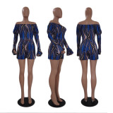 Blue Print Flare Sleeve Shorts Two Piece Set QYXZ-9928