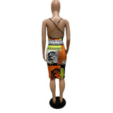 Pattern Print Sling Midi Dress QYXZ-9919