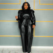 Plus Size PU Leather Two Piece Pants Set GDAM-8806