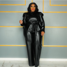Plus Size PU Leather Two Piece Pants Set GDAM-8806