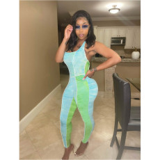 Print Patchwork Halter Backless Jumpsuit QYXZ-9926