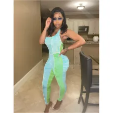 Print Patchwork Halter Backless Jumpsuit QYXZ-9926