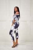 Print Short Sleeve One Shoulder Jumpsuit NY-10720