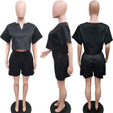 Solid Color Loose Short Sleeve Two Piece Set BGN-303