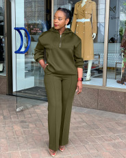 Solid Color Loose Hooded Drawstring 2 Piece Set BGN-332