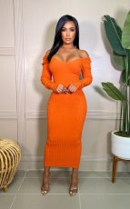 V Neck Off Shoulder Midi Dress ME-951