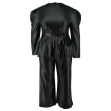 Plus Size PU Leather Two Piece Pants Set GDAM-8806