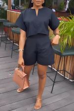 Solid Color Loose Short Sleeve Two Piece Set BGN-303