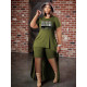 Plus Size Letter Print Extra-long Hemline Top Two Piece Shorts Set QYXZ-99721
