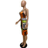 Pattern Print Sling Midi Dress QYXZ-9919