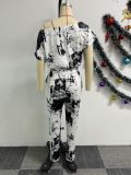 Print Short Sleeve One Shoulder Jumpsuit NY-10720