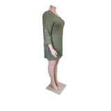 Plus Size 3/4 Sleeve Single-Breasted Casual Dress QYXZ-9976