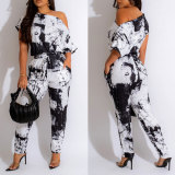 Print Short Sleeve One Shoulder Jumpsuit NY-10720